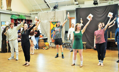  The “Cinderella” ensemble rehearses a scene from the show at Grosse Pointe Theatre. 