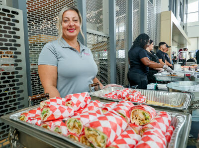  Vanese Ibrahim, from Princess Mediterranean Grill, brought chicken shawarma and falafel to the  Arts, Beats & Eats press conference in a tease of what they’ll be offering at the festival. 