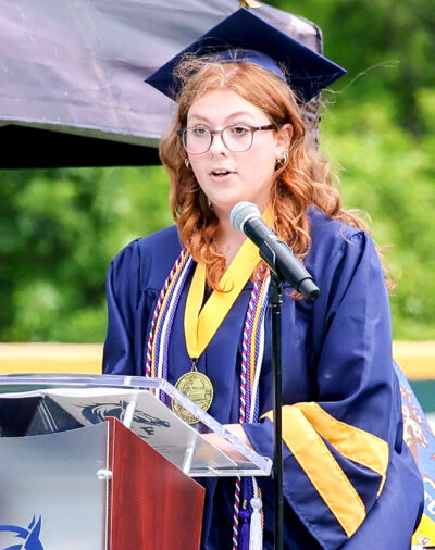 Co-valedictorian Scarlett Gervasone delivers remarks.