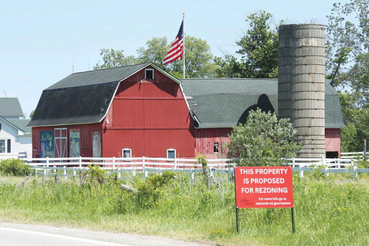  Currently an alpaca farm, the property at 22550 & 22600 24 Mile Road has been rezoned for residential use following approval from the Macomb Township Planning Commission on June 2 and the township Board of Trustees on June 10. The sign announcing the potential rezoning, now outdated, was installed to inform neighbors and other stakeholders. 