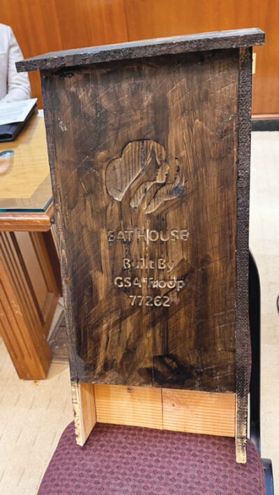  The scouts made several bat houses — including this one — for placement on public property in the city. 
