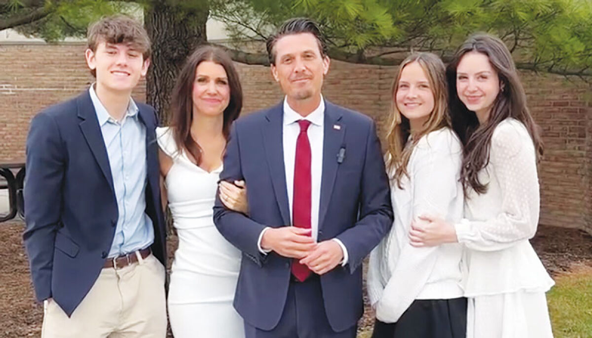  Troy Mayor Ethan Baker, a candidate for Michigan’s 11th Congressional District, is seen here with his wife Dr. Bethany Baker, their son Canaan, and their daughters Aven and Arden. 