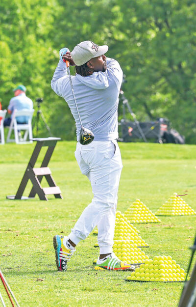  Maurice Allen, four-time Long Drive World Champion and World Long Drive Tour Champion, warms up. 