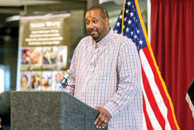  Veteran Isaiah White addresses the crowd at the breakfast reception Nov. 7 at the Macomb Community College South Campus in Warren. 