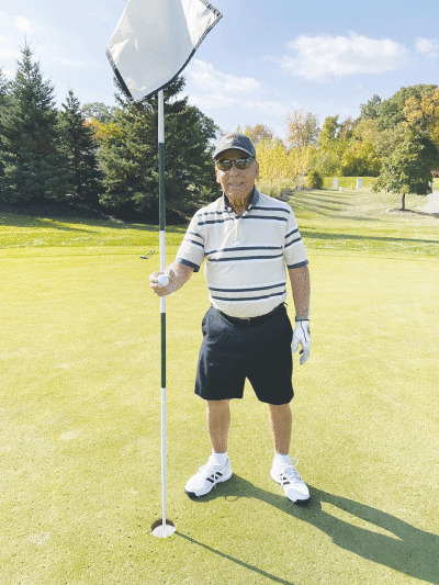  Backus collected his hole-in-one after placing  flowers on the grave of his late wife, Gail, on the  date of their 64th anniversary. 