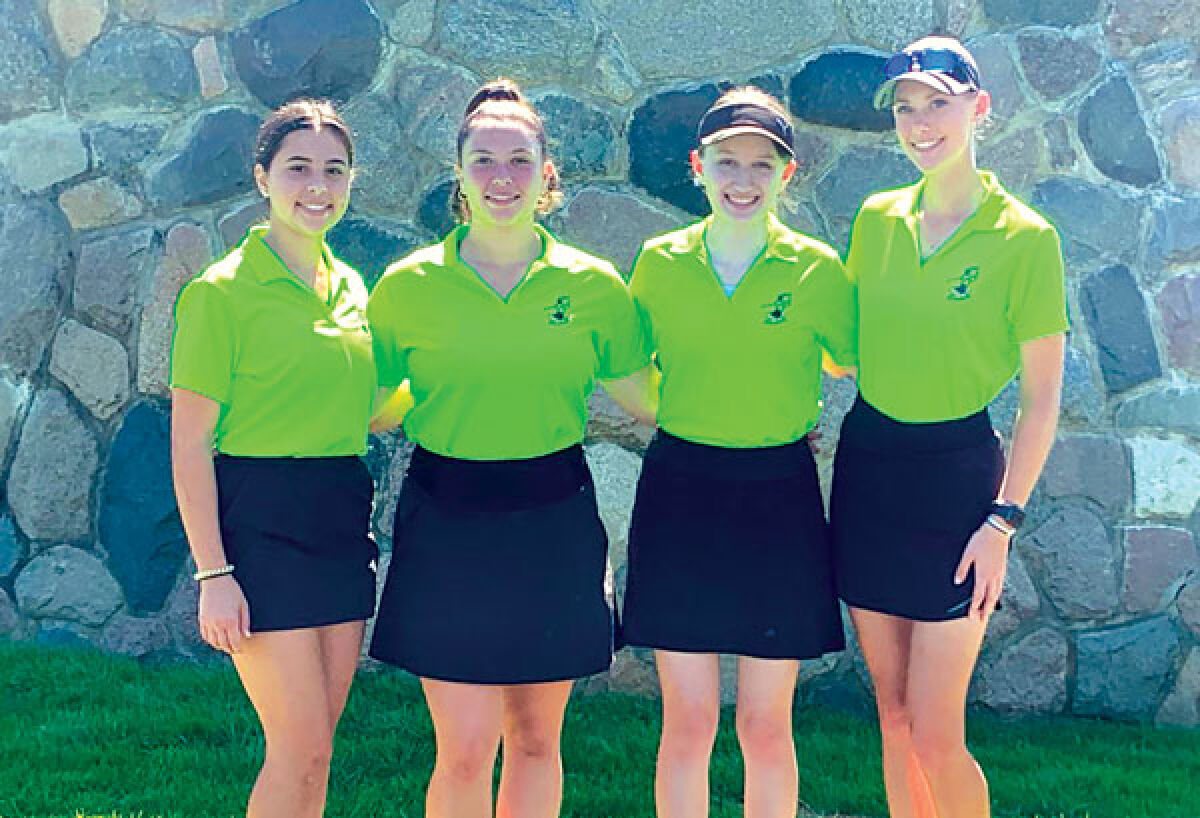  Dakota High School girls golf placed 15th at the Michigan High School Athletic Association Division 1 state championship at Bedford Valley in Battle Creek. Left to right are seniors Gianna Khami, Maria Mastronardi, Nicole Champagne and Elizabeth Hermann. 