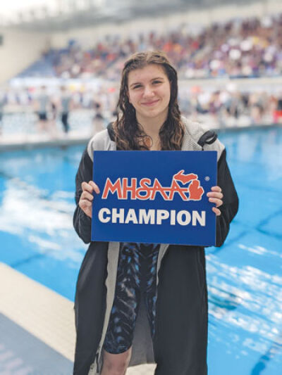 West Bloomfield freshman Elizabeth Eichbrecht showcases her MHSAA state championships in the 200- and 500-yard freestyles. 