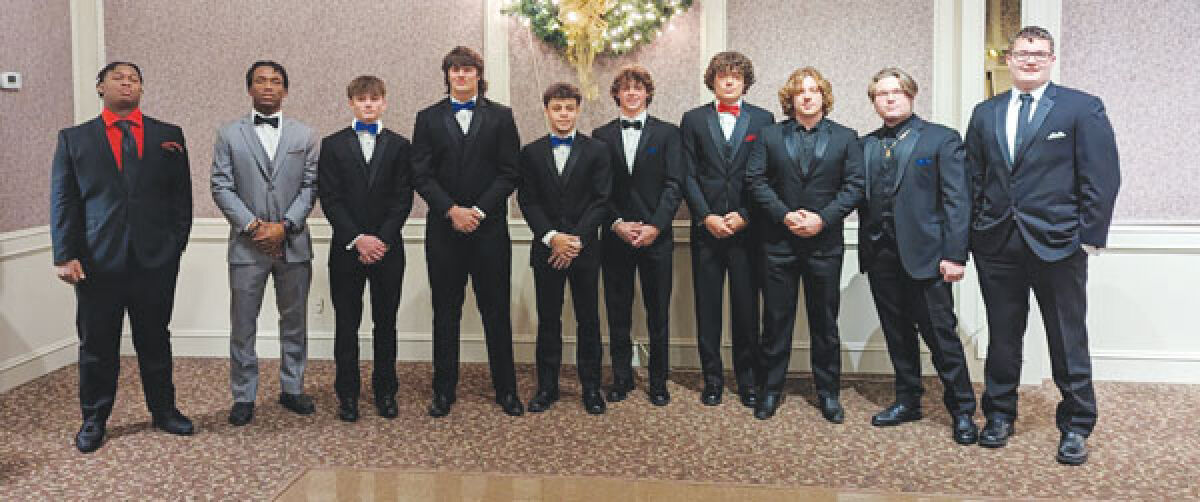  Twelve former St. Clair Shores Green Hornets were honored to the Macomb County All-County team for football at Zuccaro’s Banquets and Catering Dec. 5. Pictured from left are James Brown, Darren Hawkins, Matthew Horak, Toby Mitchell, Tyler Griffin, Kyler Maiorana, DJ Quest, Hunter Nysen, Mark Nesler and Drew Powers. Honored but not shown are Drew Petty and Gabe Johnson. 