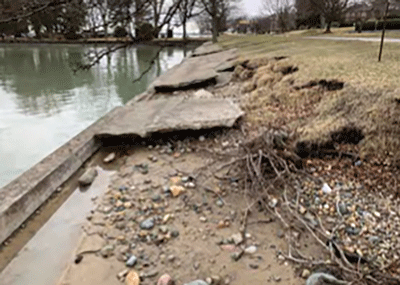  A state grant will enable workers to repair some of the worst spots along the seawall in Grosse Pointe Farms and Grosse Pointe Shores, like this one. 