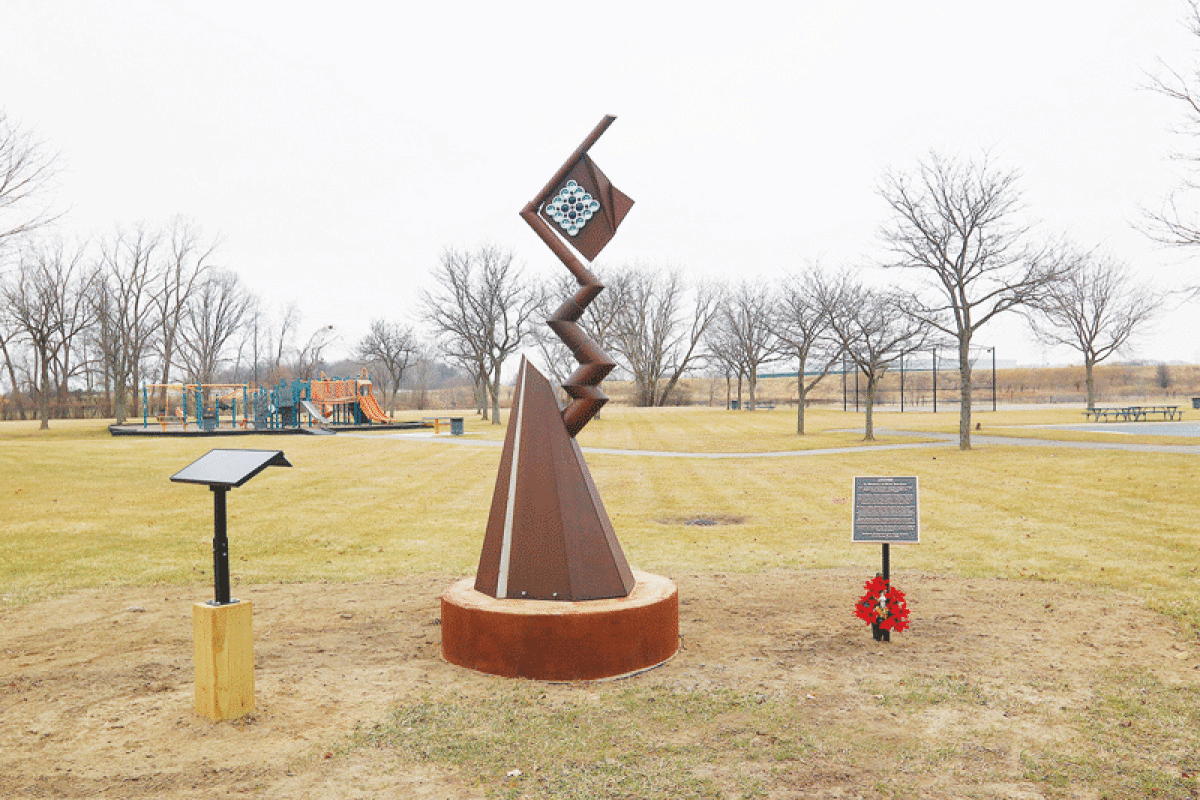  This Lifetree sculpture at James C. Nelson Park was recently installed in memory of Firefighter James Nelson, who died while on duty for the Sterling Heights Fire Department in 1983.  