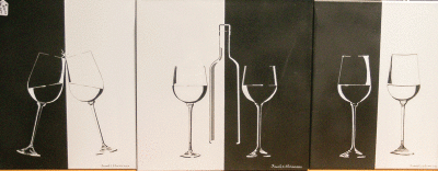  Frank Blowers’ featured art includes depictions of wine glasses. 
