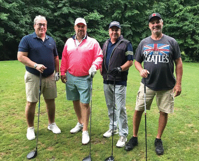  From left to right, Tower High School 1983 graduates Bill Schaldenbrand, Jeff Marrs,  Randy Phillips and Todd Rotter participate in the 35th annual Ralph Weibel Alumni Golf Outing June 20. 