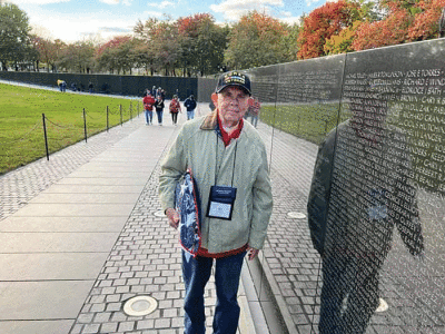  William B. Harrell visits the Vietnam Veterans Memorial as part of the Honor Flight to Washington, D.C. 