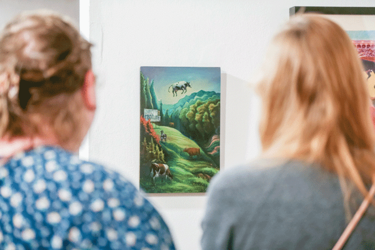   The Paint Creek Center for the Arts hosted an opening reception Feb. 4 for its first show of 2023, “Fresh Pasture.” The exhibition featured over 30 pieces concentrated on cows, including “The Ascension,” by Clinton Snider. 