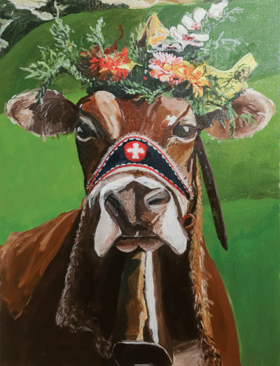  “MU,” an oil on canvas by  Lila Kadaj, is featured in the  “Fresh Pasture” exhibition at the PCCA. 