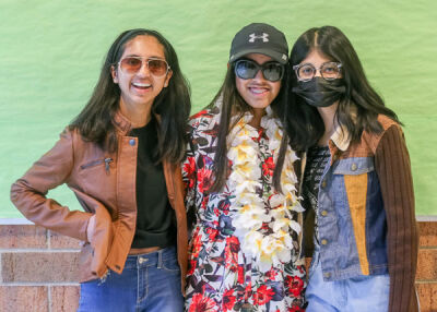  From left, Sana Mohammed dresses as a biker, Ridita Hassan dresses as a surfer and Sanjana Kulkarni dresses as a biker. 