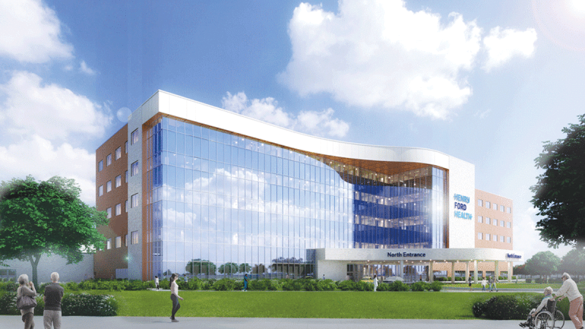  A rendering of the new patient tower at Henry Ford Macomb Hospital. The hospital is working with the Anton Art Center to fill its new patient tower with local art.  