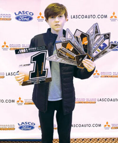  Christian Hilton at the 2022 District 14 AMA Motocross awards banquet in Mount Pleasant. Christian placed first in the 85cc (9-15 years) season and championship series. 