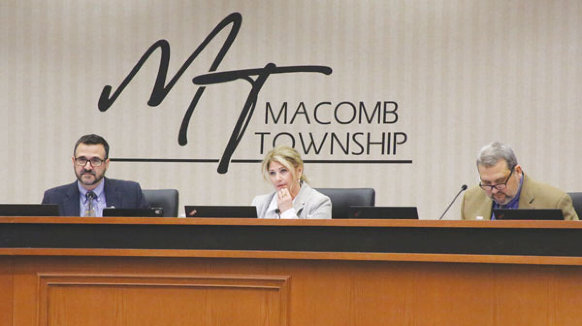  From left, Macomb Township Supervisor Frank Viviano, Township Clerk Kristi Pozzi and Trustee Frank Cusumano at the Feb. 8 Board of Trustees meeting.  
