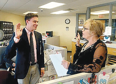  Sam Lovell, a Romeo High School graduate, spent the summer of 2022 working as an intern with the Lapeer County Clerk’s Office. Before beginning his duties, Lovell took an oath administered by Clerk Theresa Spencer.  