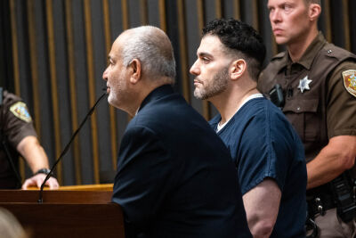  Nicholas Bahri, right, stands next to his attorney, Adil Haradhvala, whom Bahri asked the court to discharge, during his sentencing hearing June 29 in Macomb County Circuit Court in Mount Clemens. 