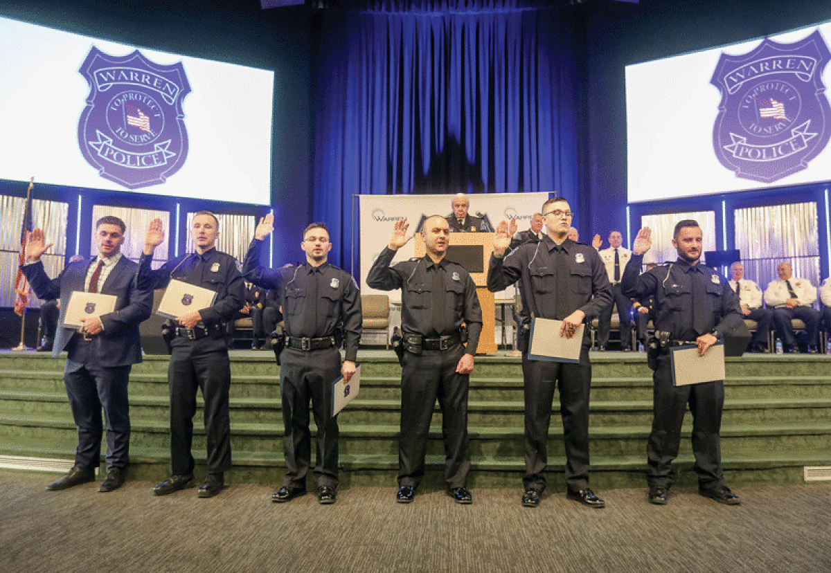 Among those sworn in, from left to right, were Cpl. Scott Taylor Jr., Officer Ryan McDonald, Officer Andriy Zazulya, Officer Thomas Lada, Officer Jacob Raines and Officer Roy Bunnich. 
