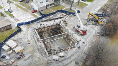  The Macomb County Public Works Office provided this aerial view of a construction site on Beaconsfield Avenue in Eastpointe. The project underway aims to reduce combined sewer overflows into Lake St. Clair. 