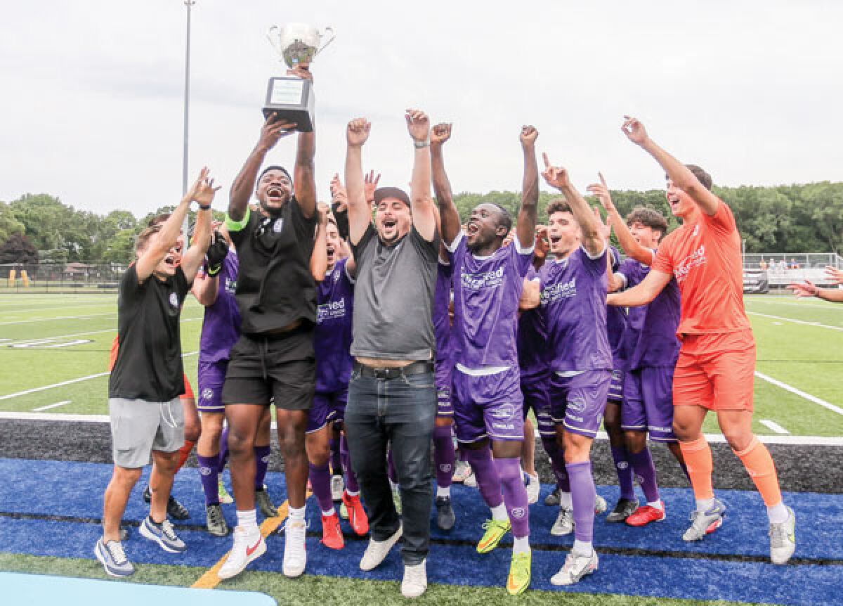  Oakland County FC celebrates its 2022 Milk Cup championship win with a trophy celebration at its final home game of 2022. Oakland County FC will play six home games in Royal Oak this summer.  