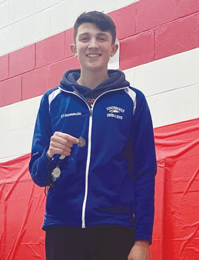  Utica Eisenhower senior diver Mario D’Annunzio earned first place in the 11-dive at the Macomb Area Conference-Blue Divisional Championship  at Romeo High School on Feb. 25. 