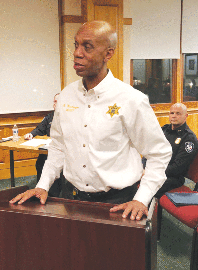  Wayne County Sheriff Rafael “Ray” Washington addresses the Grosse Pointe Park City Council during a Feb. 13 meeting. 