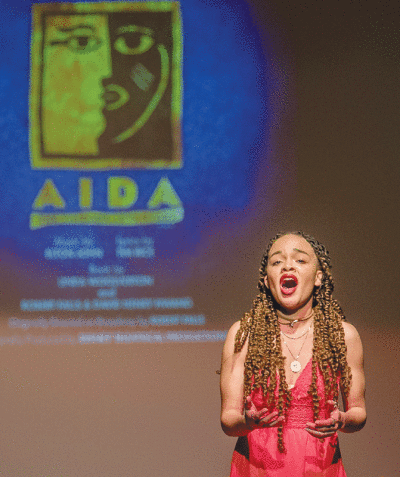  Olivia Johnson, pictured during a rehearsal, plays Aida in University Liggett School’s production of “Elton John and Tim Rice’s Aida,” which will be staged at the school March 9-12. 