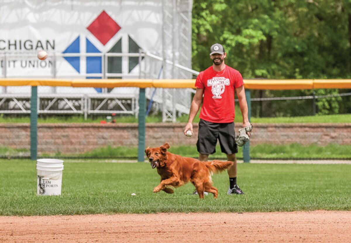  Westside Wooly Mammoths pitcher Collin Ledbetter and fan-favorite bat dog JJ enjoy each other’s company in the outfield. 