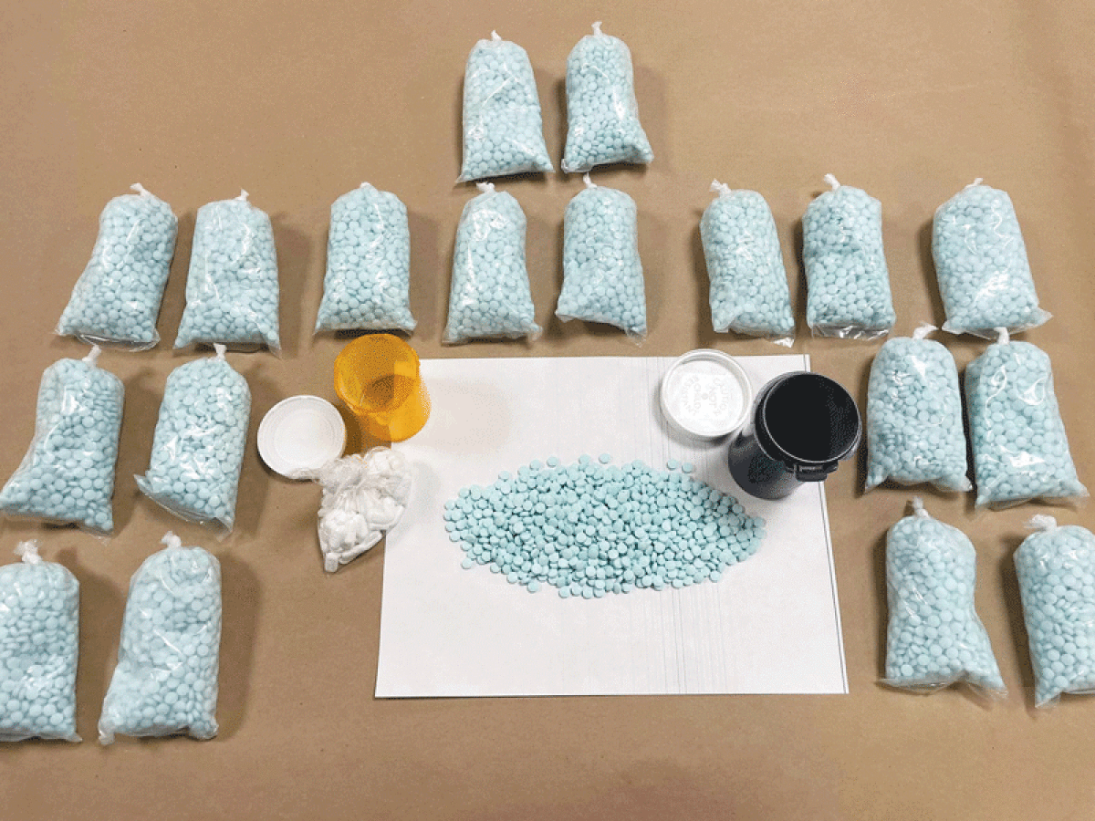  Sterling Heights police said they found this stash of drugs, which they say are disguised fentanyl pills, in Pontiac. 