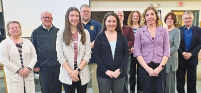   In the Center Line Public Schools district, the Outstanding Teachers of the Year are (front row left to right) Crothers Elementary School teacher Natasha Woodruff, Center Line High School teacher Jennifer Haugh and Wolfe Middle School teacher Chanel Maloney. The Board of Education recognized them at the March 27 board meeting.  