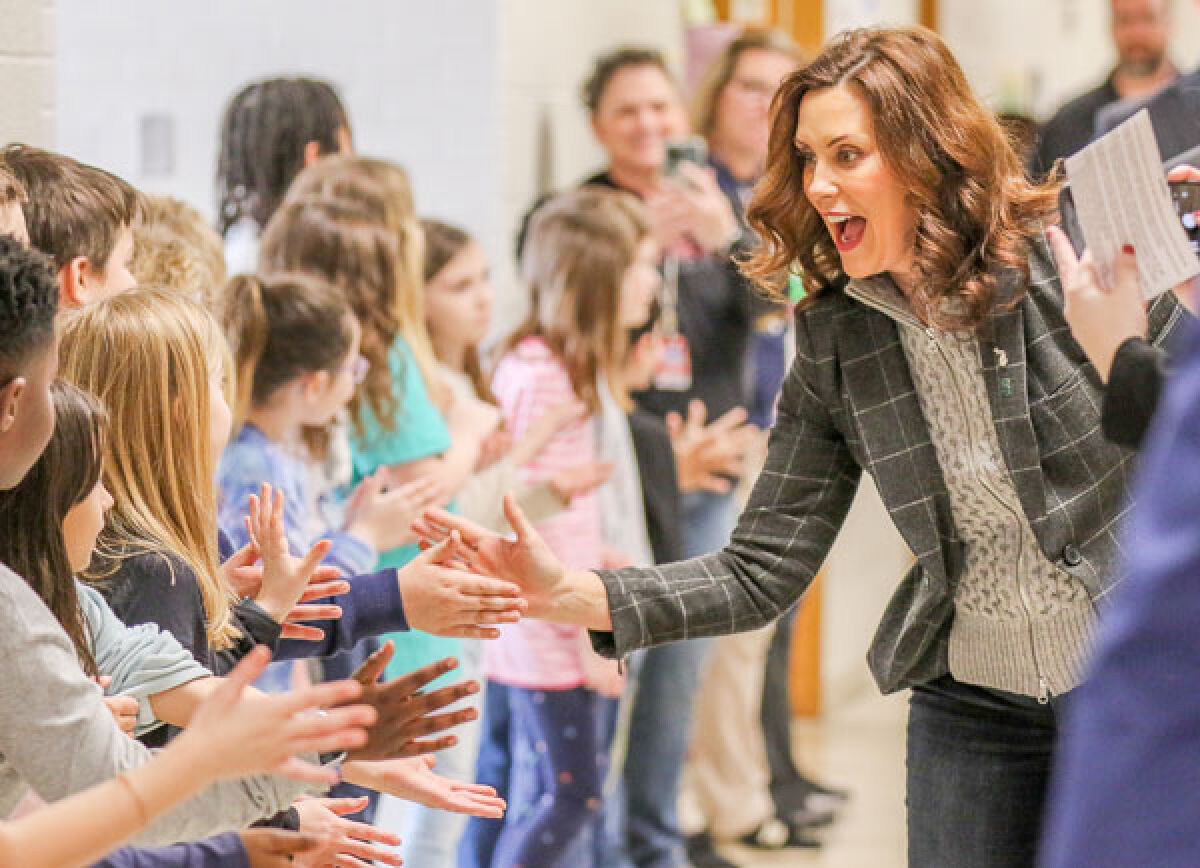  Lake Shore welcomed Gov. Gretchen Whitmer to Rodgers Elementary by lining the hallways on the way to the media center. 