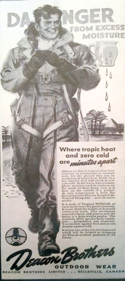  An advertisement shows the heated flight suits for Allied aircrews during World War II that Deacon said were invented and manufactured by the Deacon Brothers. 