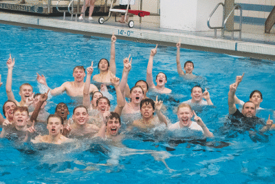  Cranbrook Kingswood celebrates its state title with a team celebration in the pool. 