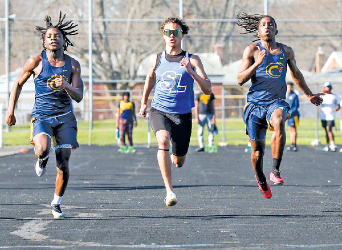  South Lake junior Jamal Newton earns the win in the 100-meter during South Lake’s away meet against Clinton Township Clintondale High School April 13. 
