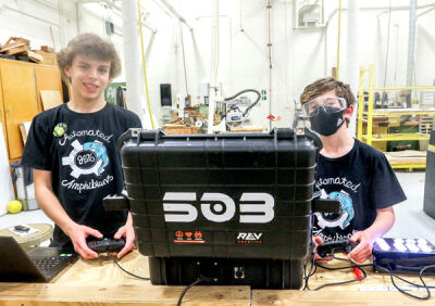  Novi students Nathan Pall, a ninth grader, and Aiden Sundquist, an eighth grader, are members of the Automated Amphibians robotics team. 
