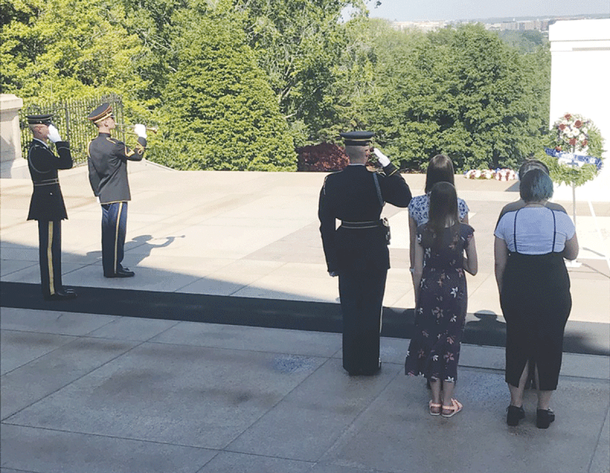   On April 21, Beer Middle School eighth grade students  Cierra Pérez, Tristen Yang and Violet Monaco, and seventh grader Emmalyn Hinman, participated in a wreath-laying ceremony at the Tomb of the Unknown Soldier at Arlington  National Cemetery. During the event, a soldier plays taps.  