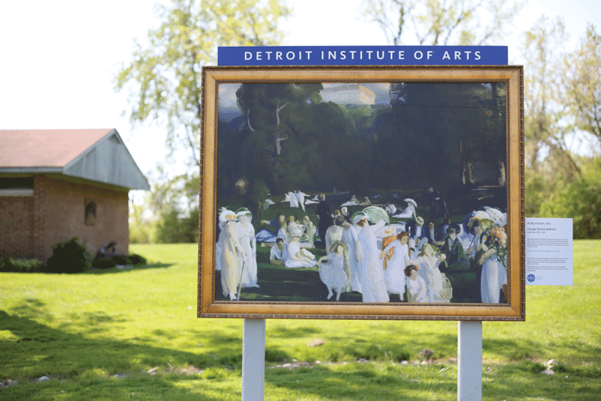  A reproduction of “A Day in June” by George Wesley Bellows was installed outside the Tucker Senior Center in Harrison Township. The 1913 painting is one of 120 Detroit Institute of Arts Inside|Out installations around Wayne, Oakland and Macomb counties.  
