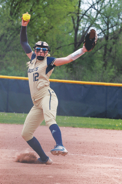  Country Day senior Lola Bagby controls the mound during a game against Sterling Heights Stevenson May 13 at Rochester Hills  Stoney Creek High School.  