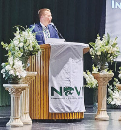  Ben Mainka, superintendent of the Novi Community School District, gives his first State of the District address at Novi High School April 25.  