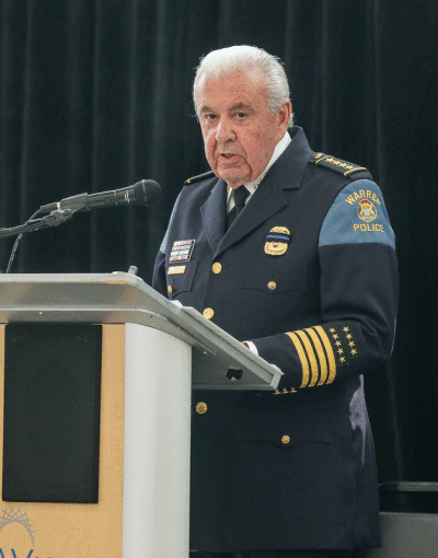  Warren Police Commissioner  William Dwyer greets the audience at the 2023 Police Department Memorial Service. 