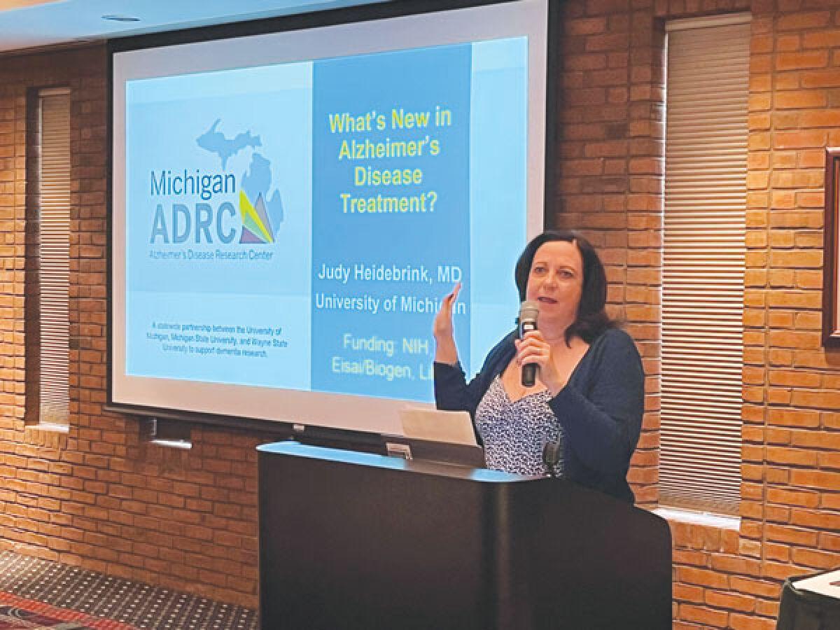  Jennifer Lepard, the president of the Michigan chapter of the Alzheimer’s Association, hosted a presentation on advances in Alzheimer’s research at the Michigan State University Management Education Center in Troy May 16. 