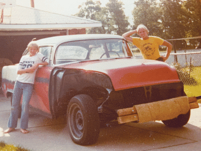  Dave Renke, on the right, and his brother Ron, left, pose for a photo with the car during its restoration.  