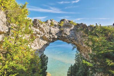  The M-185 loop passes landmarks like Arch Rock, an unusual rock formation that stands nearly 15 stories high above Lake Huron. 