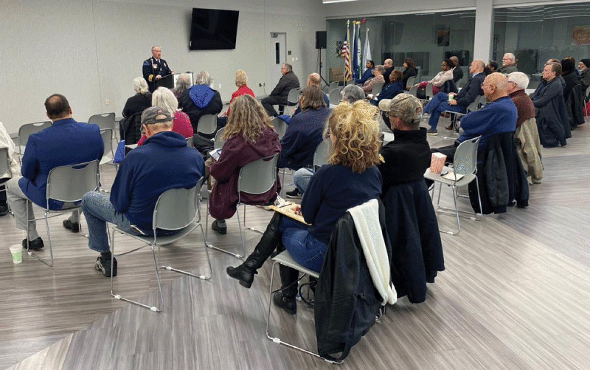  Residents had an opportunity to ask Farmington Hills Police Chief Jeff King questions at a “Community Conversations” event at The Hawk in April. 