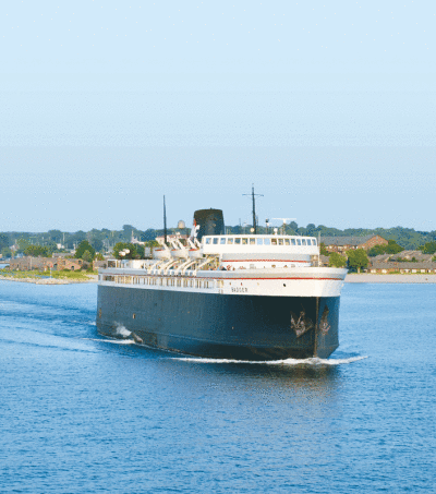   Located in Ludington is the car-and-passenger ferry, the S.S. Badger, which returns from Wisconsin each evening. 