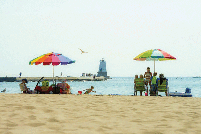  Stearns Park Beach on Lake Michigan is popular with beachgoers.  